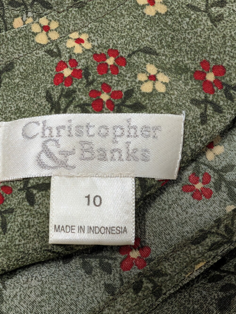 Christopher & Banks Green Floral Sleeveless Midi Dress Women's Size 10 Keyhole - Picture 7 of 8